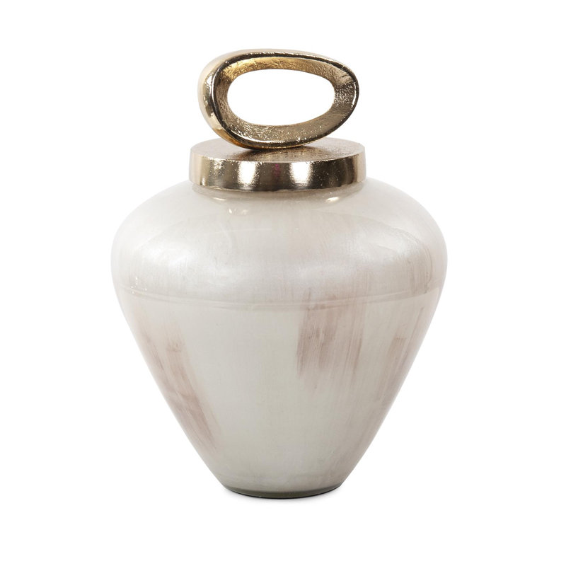 Reza Glass Urn with Ornate Metal Top- Large, 9.5" H x 7.25" W x 7.25" D