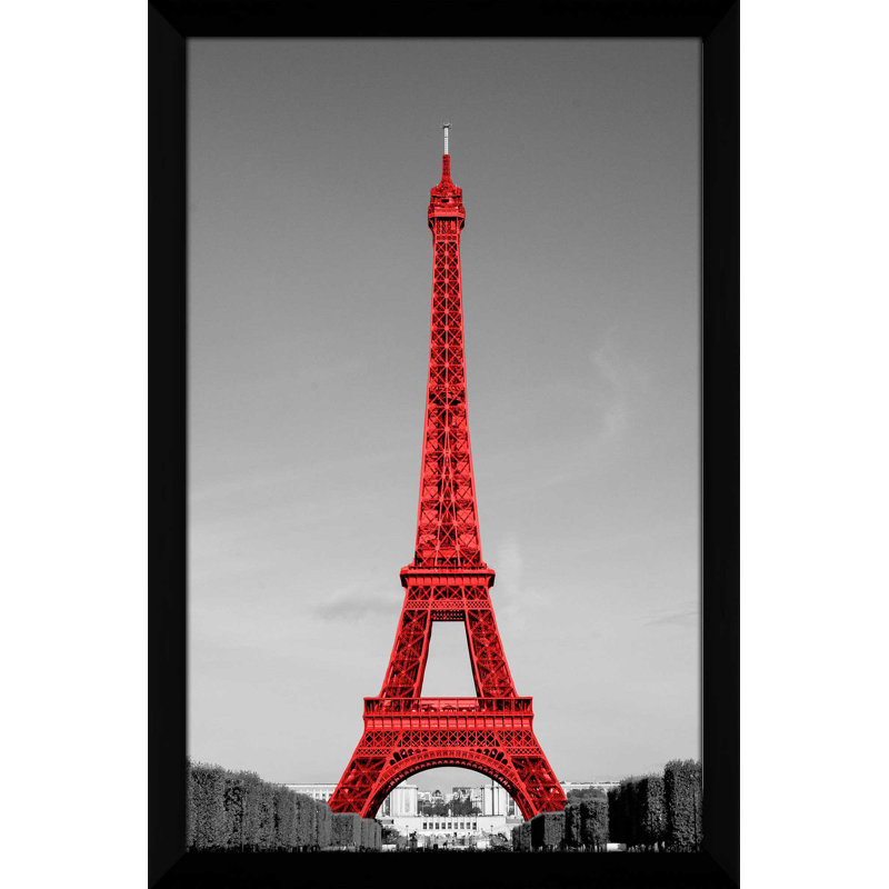 " Eiffel Tower in Red " Print, 39.5" H x 27.5" W x 0.75" D, Black Framed