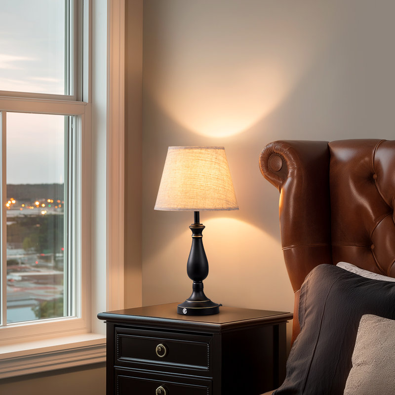 23.4" Classic Black Metal Table Lamp - 3-Way Dimmable Touch Control, For Bedroom & Living Room