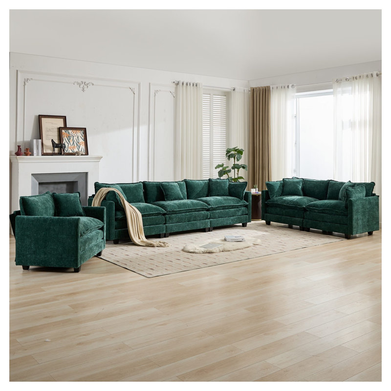Canapé Cloud 3 places avec revêtement en chenille et dossier rembourré vert, H 35 po x l 113,8 po x P 33,1 po, Vert