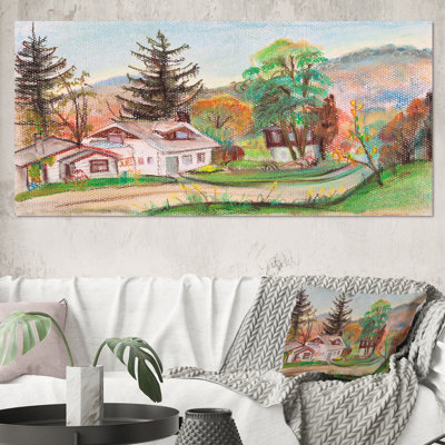 Les maisons blanches dans la campagne - reproduction sur toile