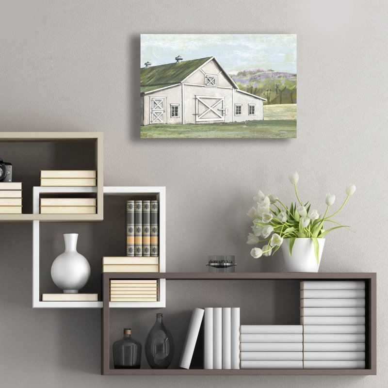  «Field Barn In Spring» par Art Licensing Studio, art mural en verre acrylique, 24 po x 16 po, H 16 po x l 24 po
