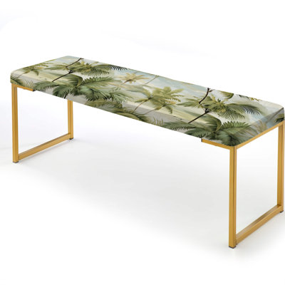 Palm Impression Tropical Pattern - Tropical Upholstered Gold Bench