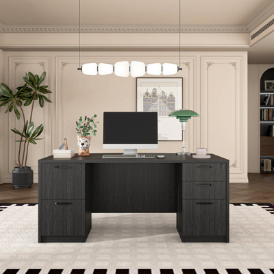 Executive Desk With Two File Cabinets