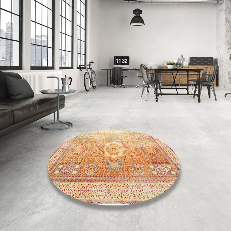 Tapis en laine doré / brun, Rond 6 pi