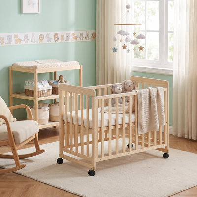 Berceau de chevet 4-en-1 en pin de Nouvelle-Zélande, lit de bébé portatif à hauteur réglable avec matelas respirant pour 0 à 36 mois