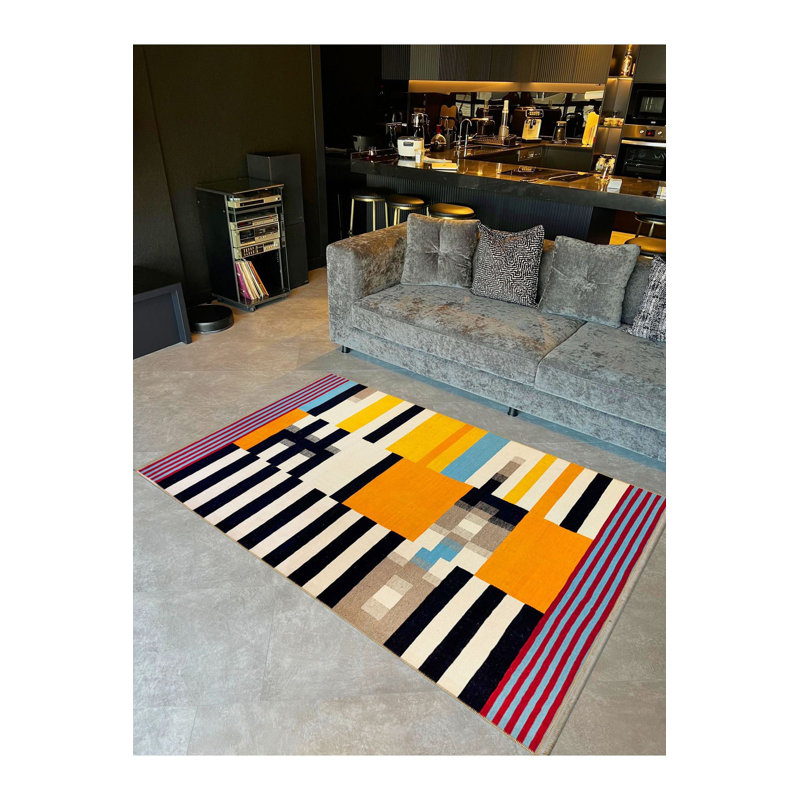 Tapis décoratif à rayures multicolore lavable, Tapis de couloir 3 pi 3 po x 6 pi 7 po inclus