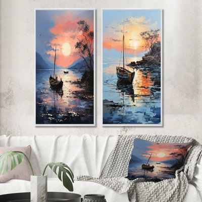 «Lake Fishers Boat Twilight I», ensemble d'art mural sur toile bord de mer