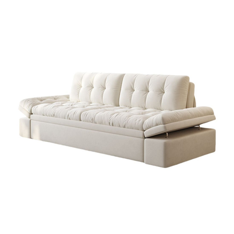 Modern white tech fabric retractable sofa bed with storage