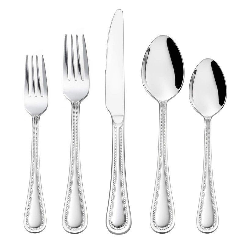 Silverware Set, 60-Piece Stainless Steel Flatware Service For 12, Pearled Edge Tableware Cutlery Include Knife/Fork/Spoon, Beading Eating Utensil For Home, Mirror Polished, Dishwasher Safe