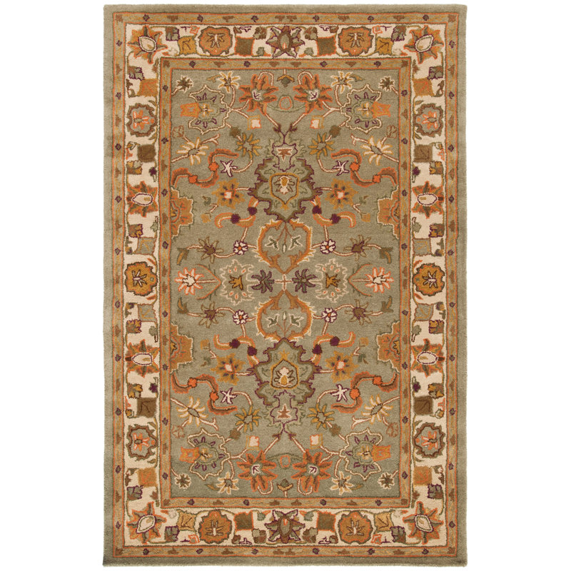 Tapis oriental vert clair / beige en laine touffeté à la main Cranmore, Rectangle 7 pi 6 po x 9 pi 6 po