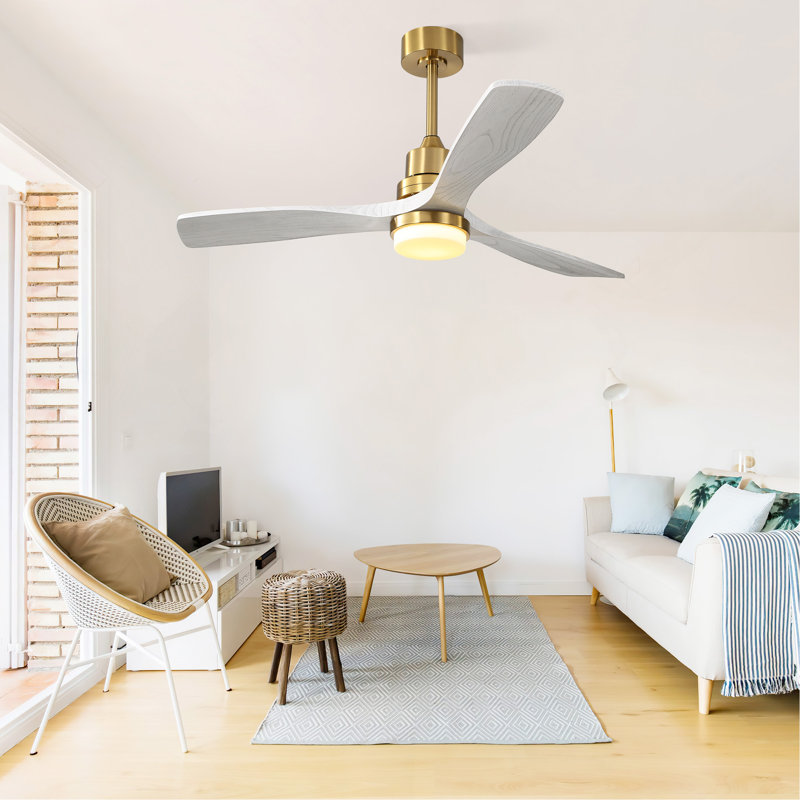 52 Inch Ceiling Fan With Dimmable Led Light 3 Solid Wood Blades Remote Control Reversible DC Motor For Living Room