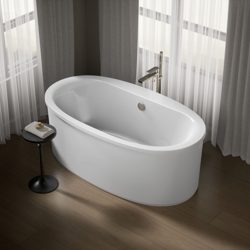 Sunstruck® 65.5" x 35.5" Freestanding Soaking Acrylic Bathtub with Heater, White