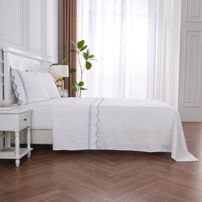 T600 SCALLOP ROPE SHEET SET AND PILLOWCASES, Blue, Queen Sheet Set with 2 Pillowcases