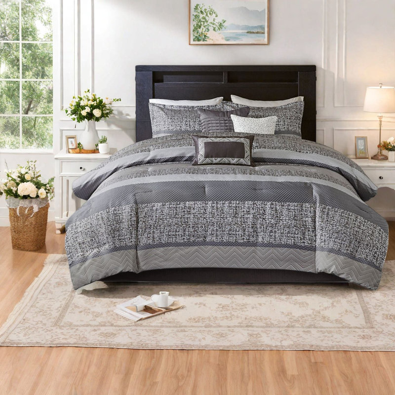 Ensemble de literie luxueux 7 pièces en jacquard de polyester pour une maison élégante