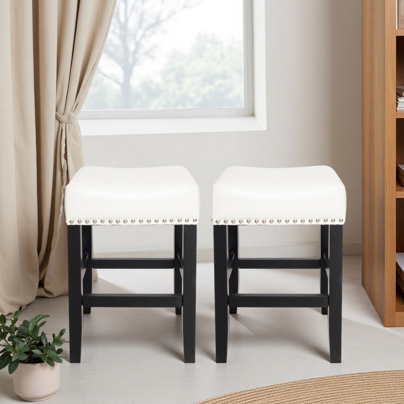 26-Inch Backless Leather Counter Stool (Set Of 2), Ivory