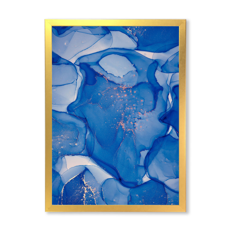 Blue Ink Clouds I - peinture sur toile, H 44 po x l 34 po x P 1,5 po, Encadrement doré