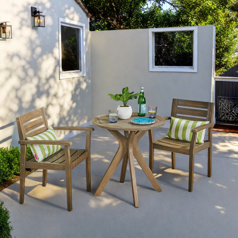 Mystic 2 - Person Wood Patio Dining Set with Round Table, Grey