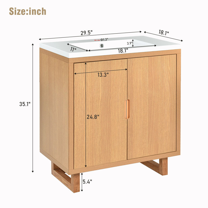Meuble-lavabo simple avec plateau en résine Jantinus, Naturel