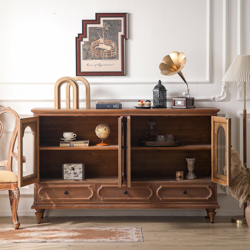 Buffet en bois massif brun et verre