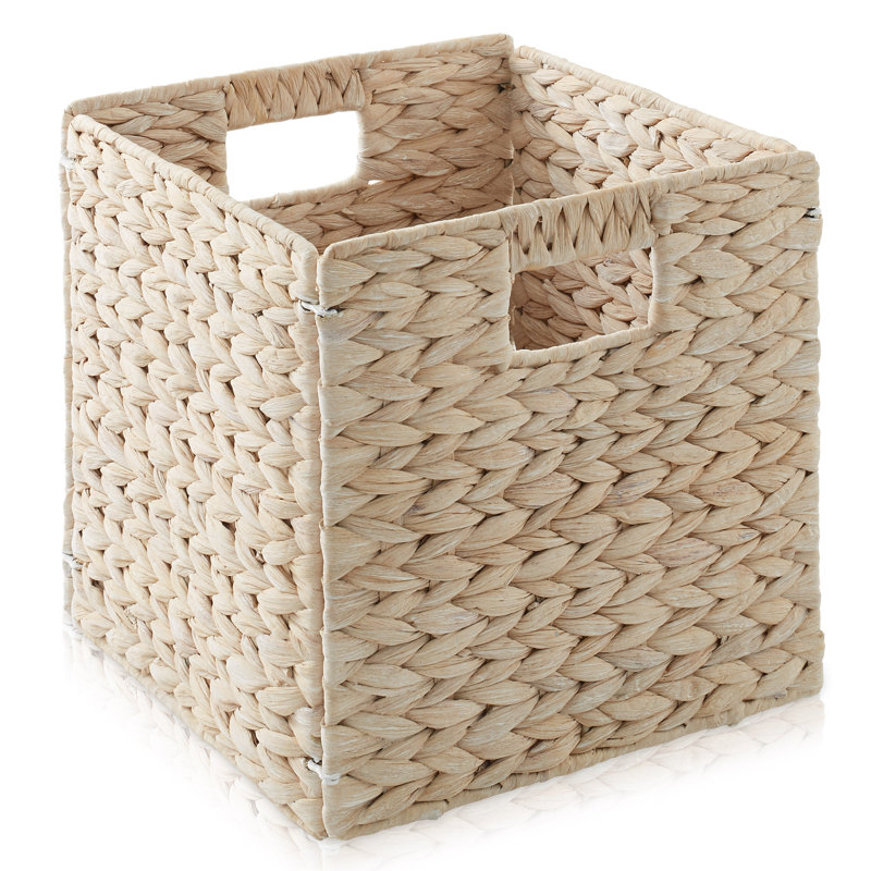 Hyacinth Storage Shelf Cubes - Whitewash Wicker Baskets - Set of 4, 10.5" H x 10.5" W x 10.5" D