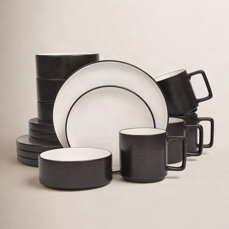 Noritake ColorTex Stone 16-Piece Dinnerware Set, Service for 4, Black