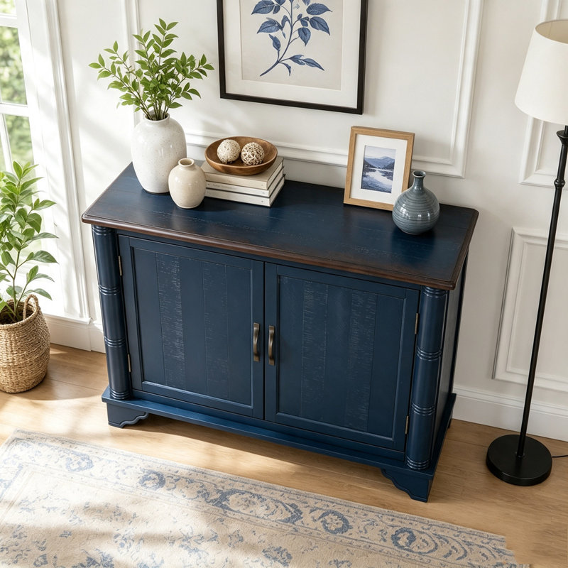 Console rétro avec tablette de rangement réglable, Navy Blue