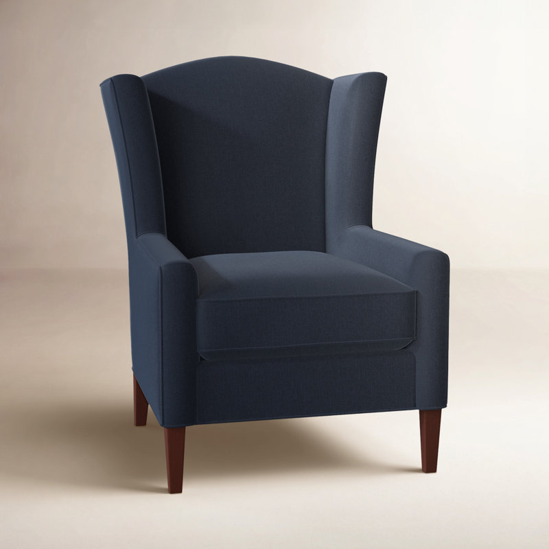 Cataria Upholstered Wingback Chair, Peyton Navy Performance Twill, Manhattan, No