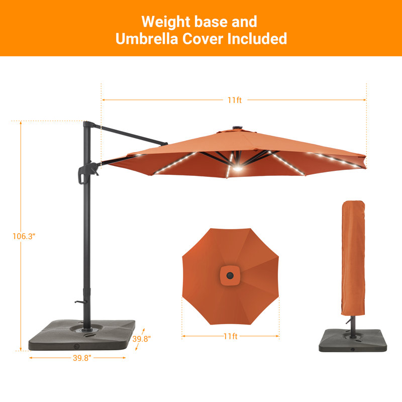 Parasol excentré en porte-à-faux 11 pi avec base Kandee, Rouge