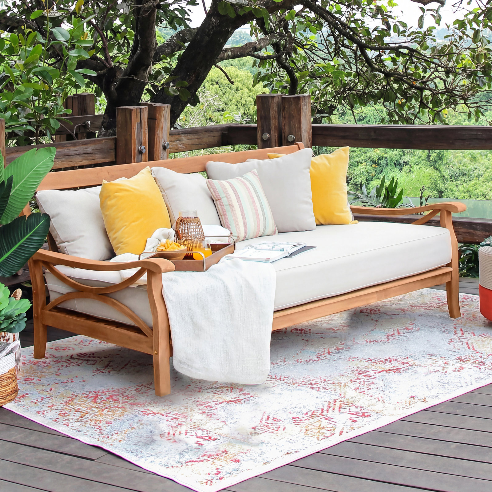 Brunswick 79" Teak Patio Daybed, Off White