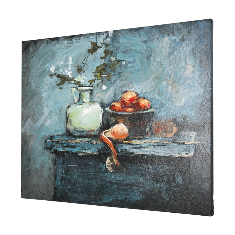 Nature morte avec une toile texturée à la main tangerine, H 24 po x l 30 po x P 1,5 po