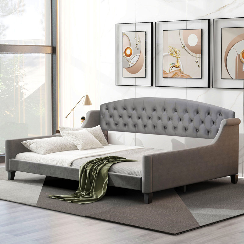 Lit de jour capitonné Modern Luxury, Gris, Lit double