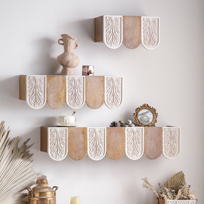 Solid wood + MDF Wall Mounted Shelves, Modern Decor Display Shelf for Bedroom, Bathroom, Kitchen, Living Room