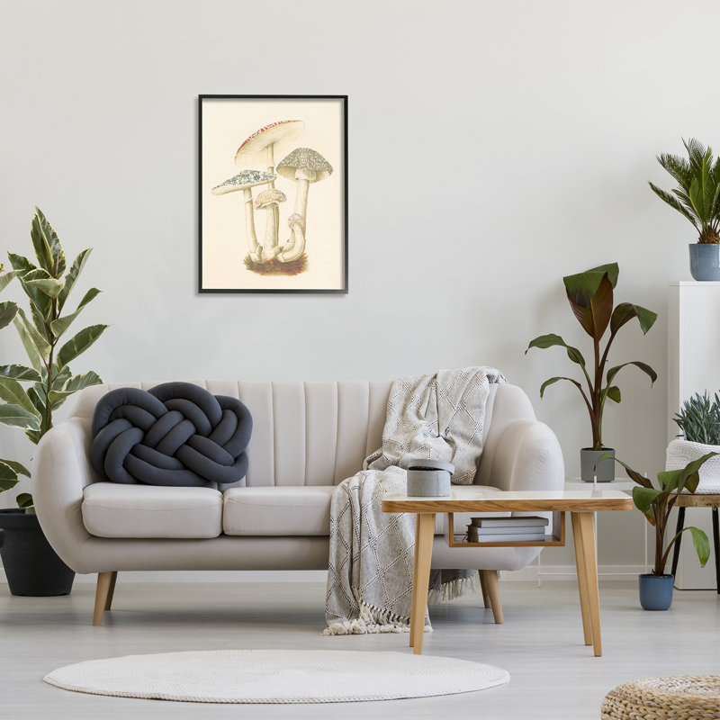 Étude de champignon rétro encadrée sur bois par Lil 'Rue, Giclée encadrée noir minuit, H 30 po x l 24 po x P 1,5 po