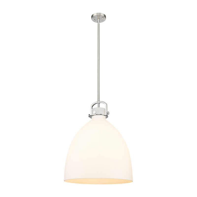 Luminaire suspendu sur tige 1 lumière Wimbush, H 19,75 po x l 18 po x P 18 po, Blanc, Nickel satiné