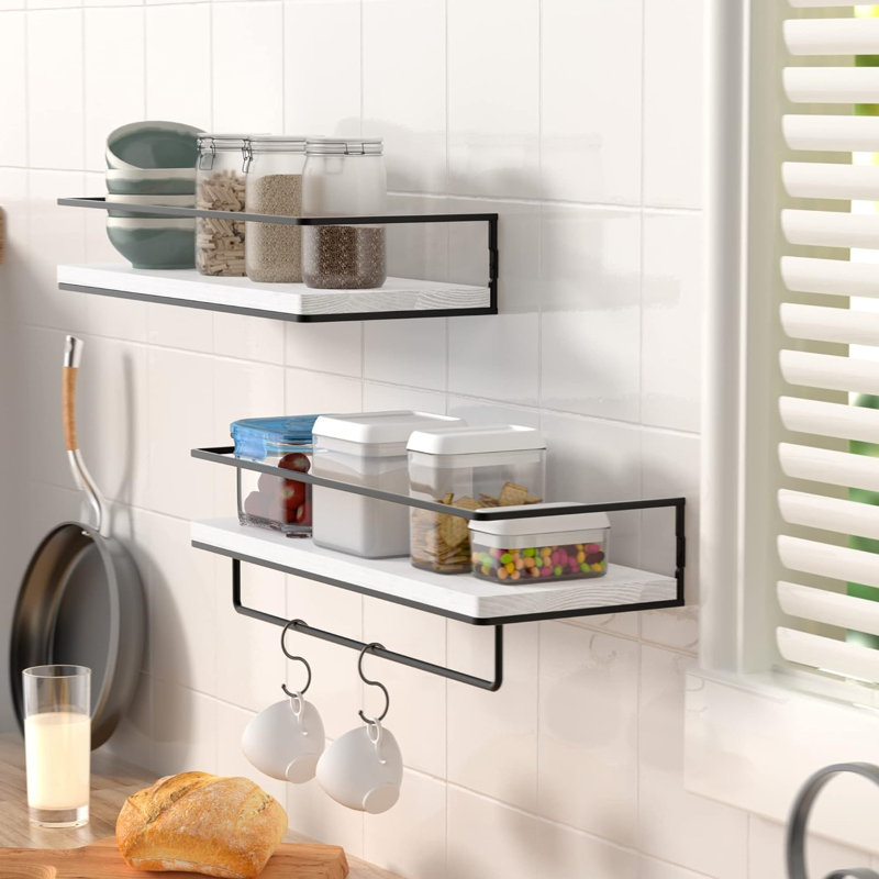 Wendi 2 Piece Solid Wood Floating Shelf with Towel Bar