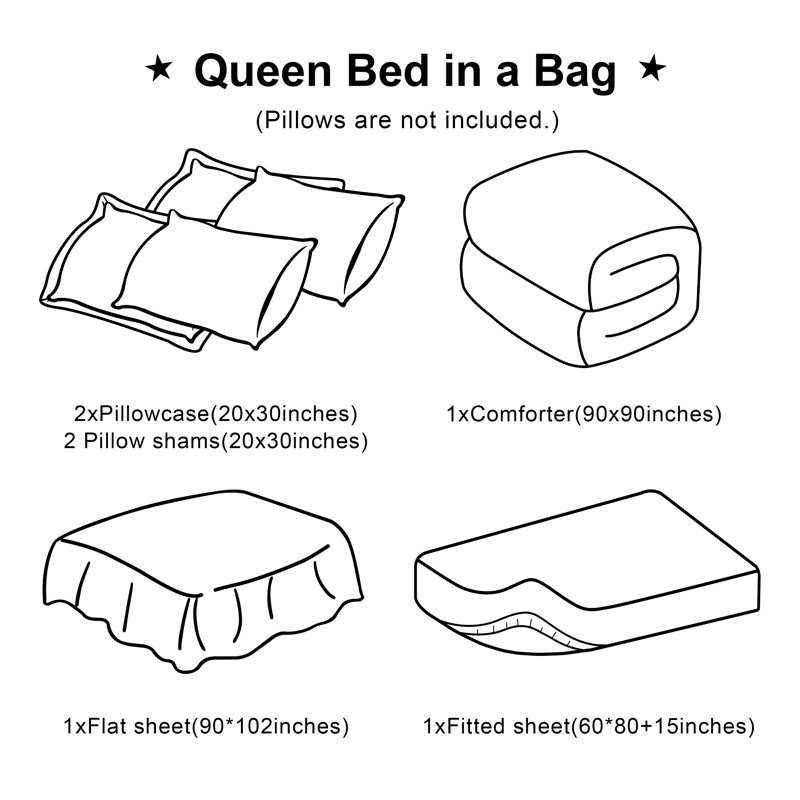 Ensemble de literie dans un sac en microfibre brossée 7 pièces, ensemble de literie douce, Grand (7 pièces), Jaune