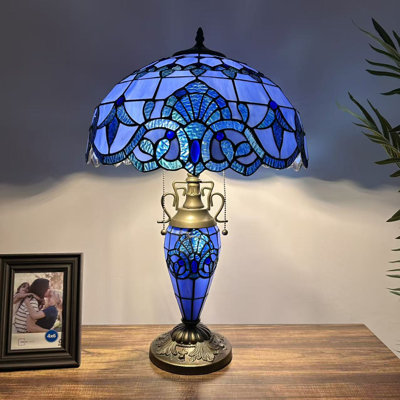 Lampe de table Simonson Tiffany avec abat-jour et base en verre coloré de style baroque et lavande 