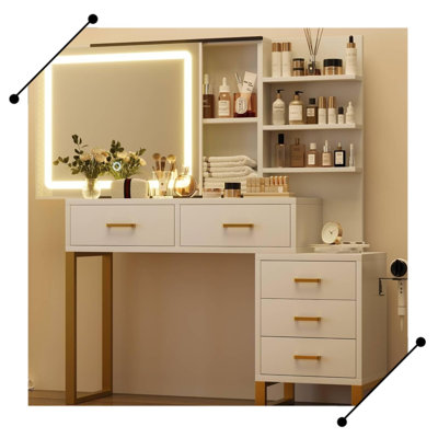 Bureau de coiffeuse avec miroir, station de charge de maquillage