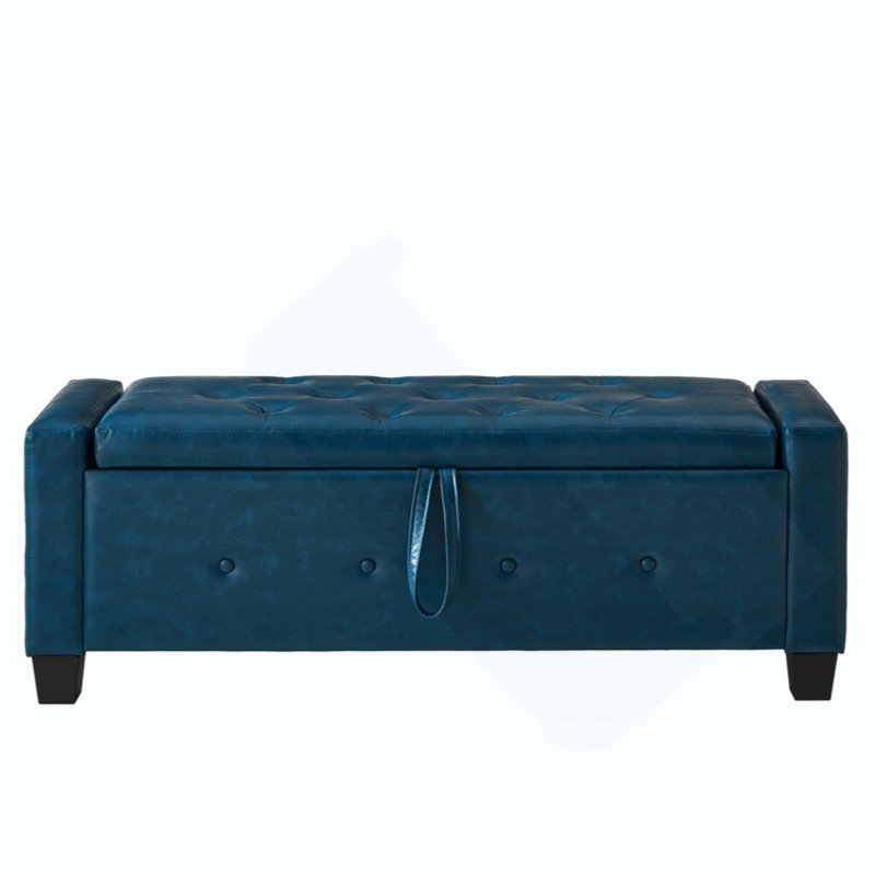 Ottoman Bench With Storage, Bench For Bedroom,Living Room,Hallway, Upholstered Tufted Faux Leather PU Ottoman, Blue