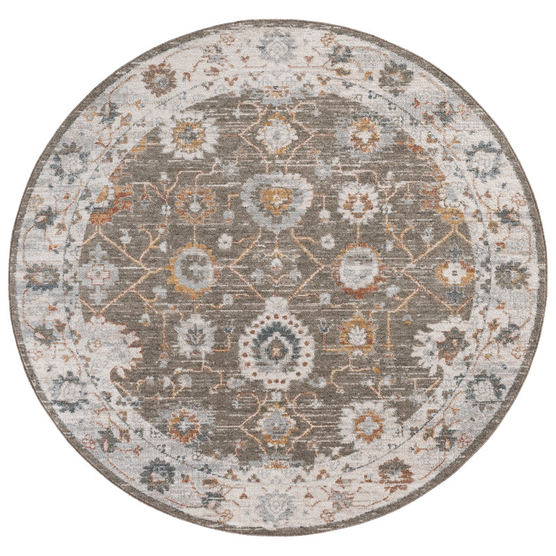 Vintage Rosewood 500 Performance Floral Indoor Rug, Round 6'3"