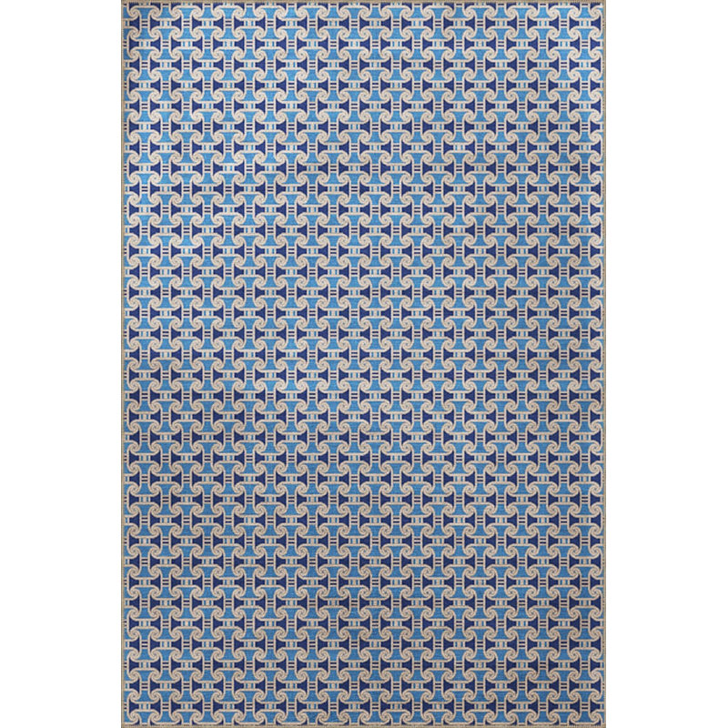Blue Themed Mixed Geometric Pattern Creative Modern Decorative Carpet, Round 4'