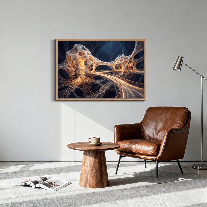 Art mural blanc et doré sur toile bleu marine, H 32 po x l 48 po