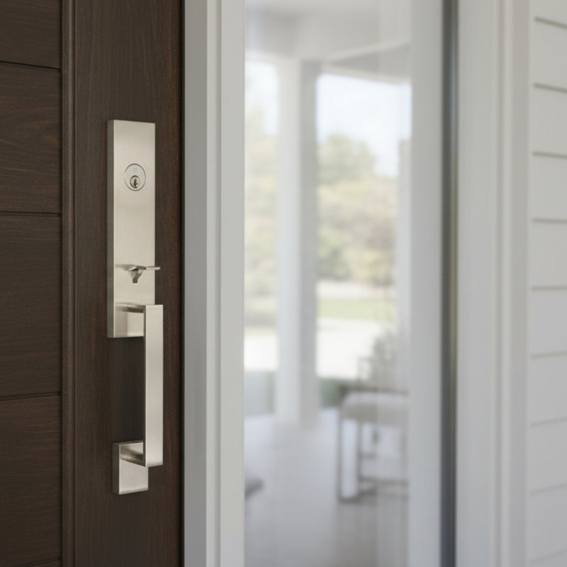Ensemble de poignées avec porte transitionnelle Mesa, Nickel satiné