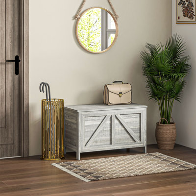Coffre de rangement, organisateur de boîte de rangement avec charnière de sécurité, pour chambre à coucher, entrée, salon, grain de bois gris