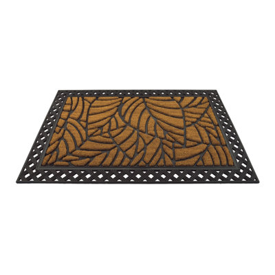 Paillasson d'extérieur antidérapant en fibre de coco naturelle avec bordure décorative et surface en fibre texturée résistante aux intempéries