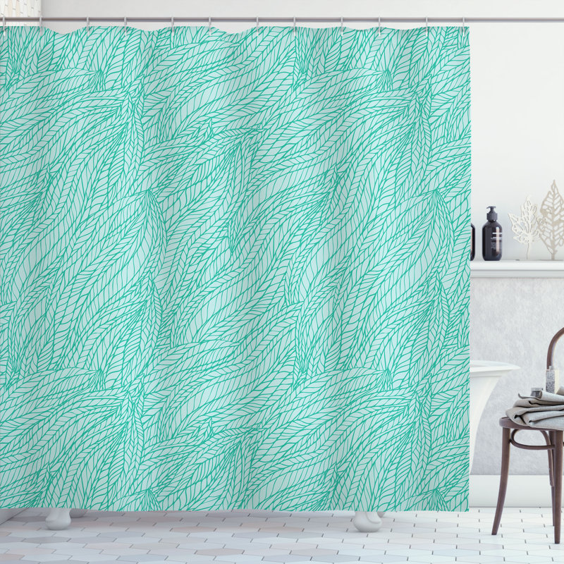 Siemens Green Shower Curtain Abstract Doodle Leaves Green, 70" H x 69" W