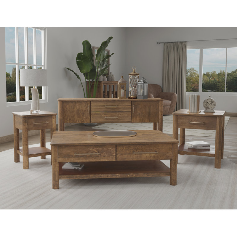 Rustic Brown Solid Wood Coffee Table with Storage