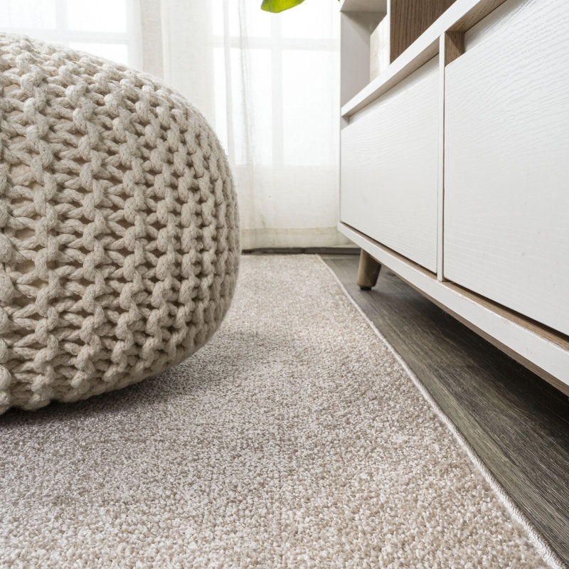 Asami Solid Low-Pile Beige Rug, Rectangle 2'9" x 5'