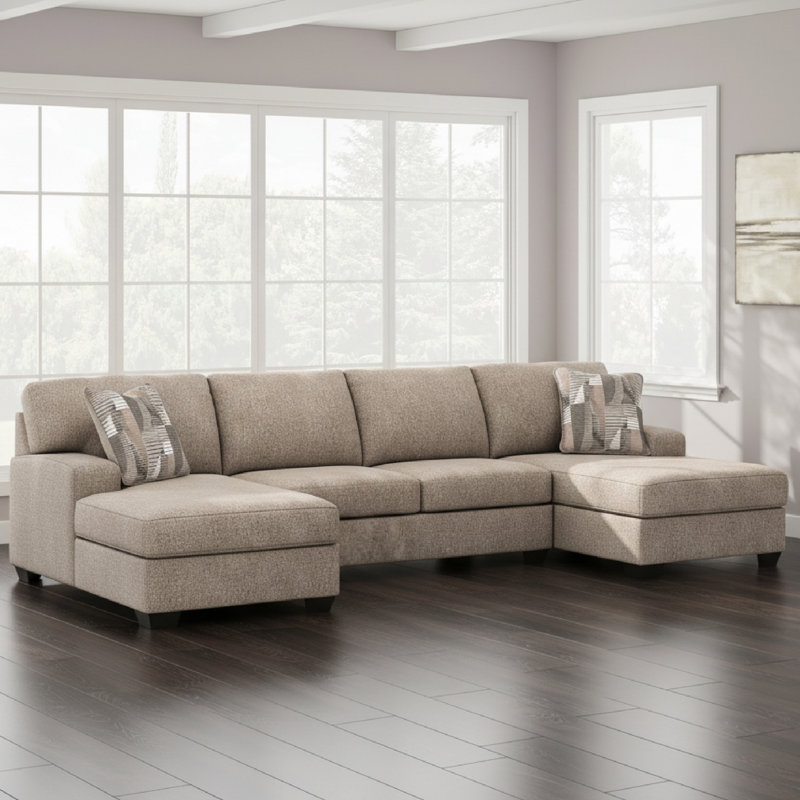 Cronan 3-Piece Sectional With Double Chaise, Beige Polyester